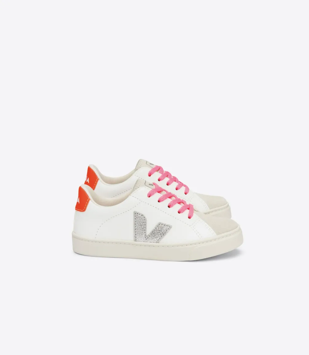 ESPLAR LACES LEATHER WHITE SILVER ORANGE FLUO<VEJA Shop