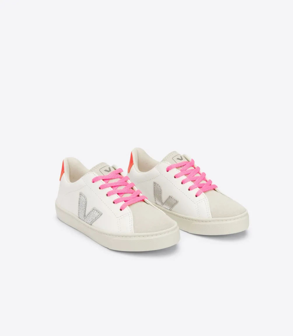 ESPLAR LACES LEATHER WHITE SILVER ORANGE FLUO<VEJA Shop