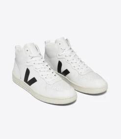 V-15 LEATHER WHITE BLACK<VEJA Discount