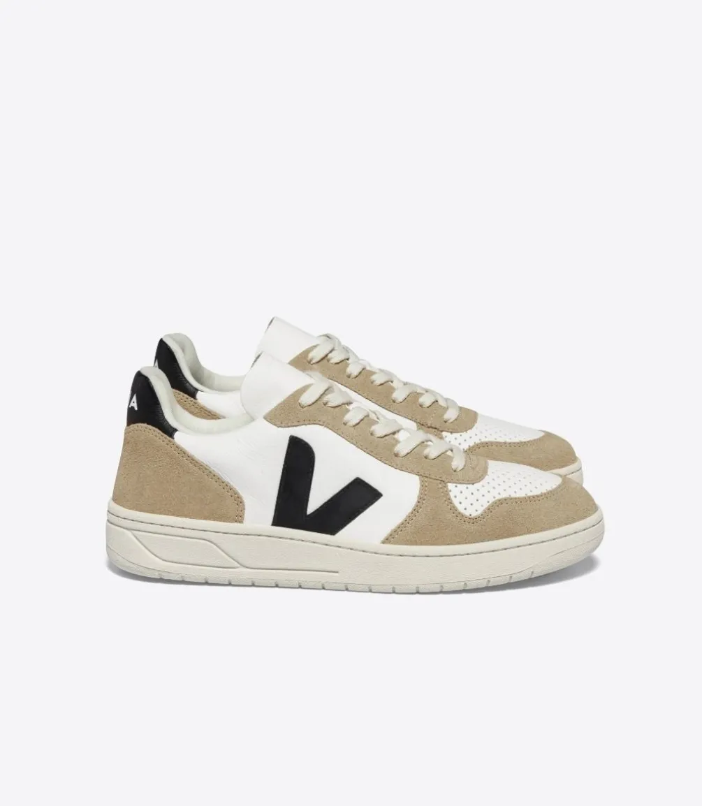 V-10 LEATHER WHITE BLACK SAHARA<VEJA Cheap