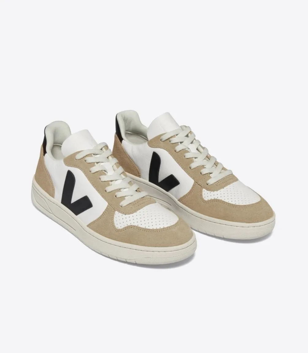 V-10 LEATHER WHITE BLACK SAHARA<VEJA Cheap