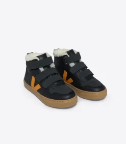 V-10 MID FURED LEATHER BLACK OURO GRAFITE<VEJA Discount